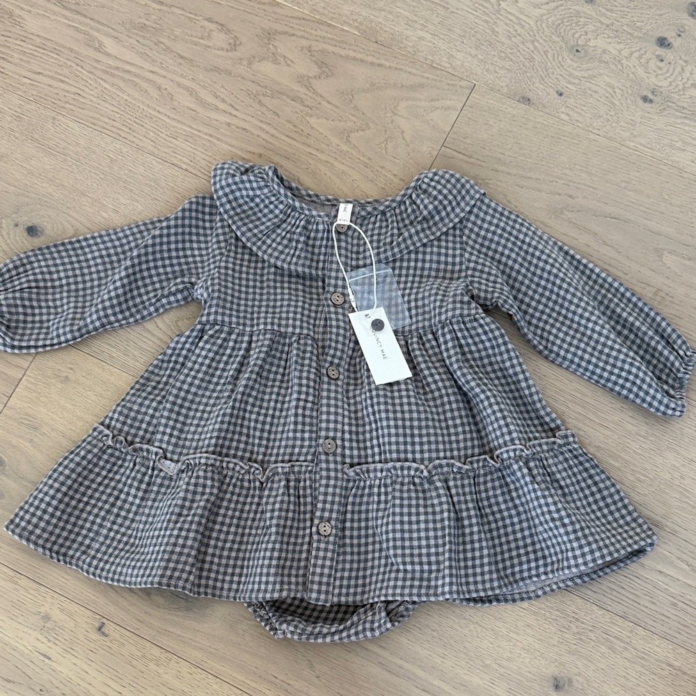 Quincy Mae Gray Checkered Kids Dress
